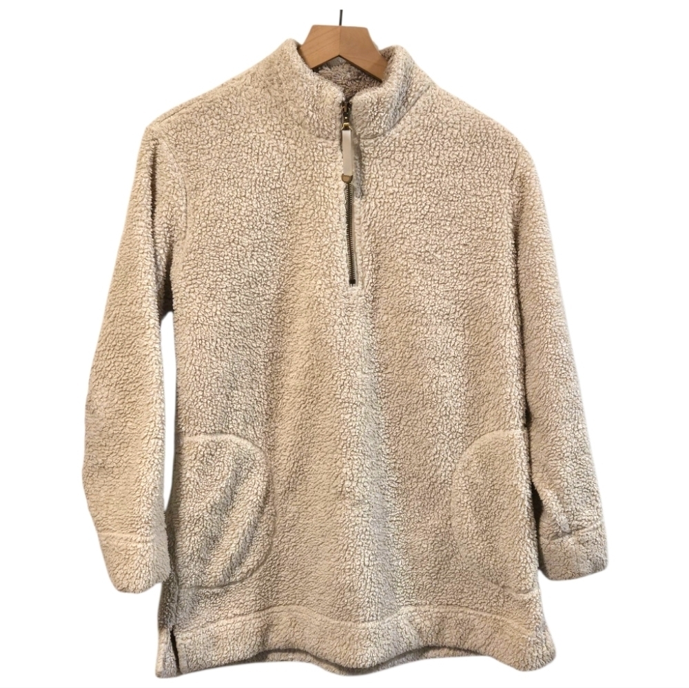 Soft Surroundings Luxe Sherpa Relaxed-Fit Quarter-Zip Pullover Size Small